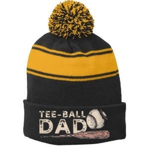 Tball Dad T-Ball Dad Tee Ball Daddy Sport Fathers Day Stripe Pom Pom Beanie