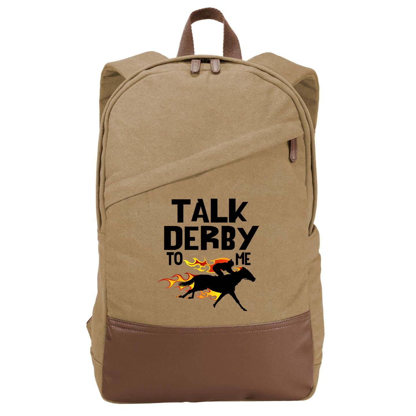 Talk Derby To Me Horse Racing Jockey Louisville Kentucky Gift Cotton Canvas Backpack