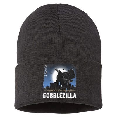 Turkey Day Thanksgiving Gobblezilla Sustainable Knit Beanie