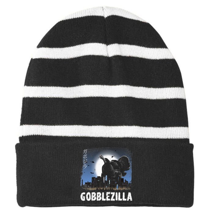 Turkey Day Thanksgiving Gobblezilla Striped Beanie with Solid Band