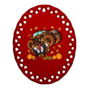 Thanksgiving Dabbing Turkey Monster Truck Gift Ceramic Oval Ornament