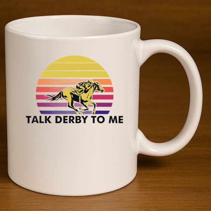 Talk Derby To Me Horse Racing Jockeys Sunset Race 11oz C Handle Ceramic Mug