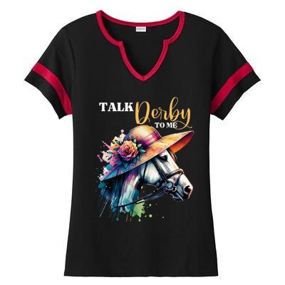 Talk Derby To Me Funny Racing Horse Ladies Halftime Notch Neck Tee