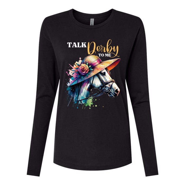 Talk Derby To Me Funny Racing Horse Womens Cotton Relaxed Long Sleeve T-Shirt