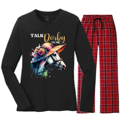 Talk Derby To Me Funny Racing Horse Women's Long Sleeve Flannel Pajama Set 