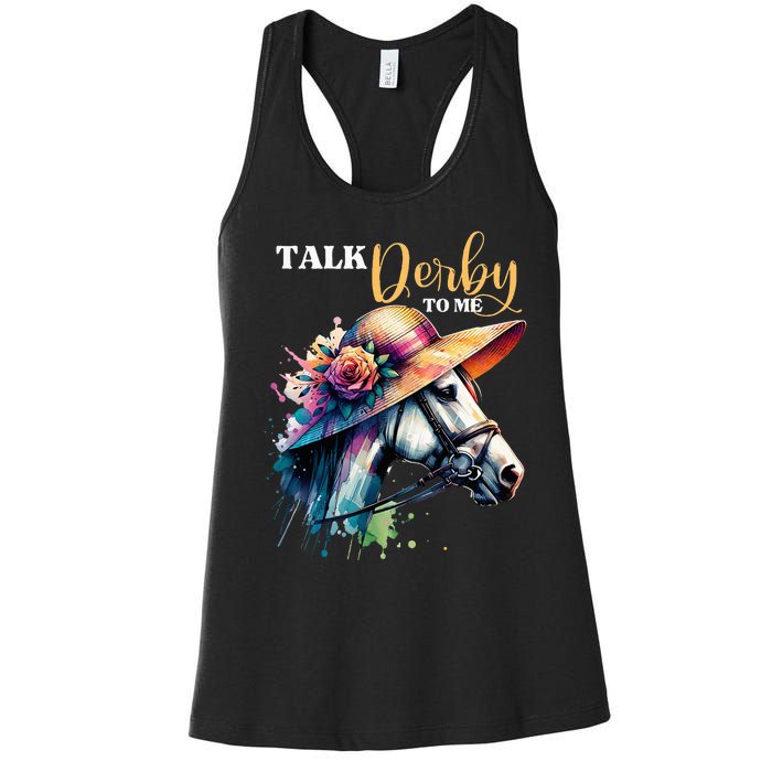 Talk Derby To Me Funny Racing Horse Women's Racerback Tank