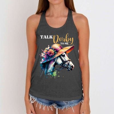 Talk Derby To Me Funny Racing Horse Women's Knotted Racerback Tank