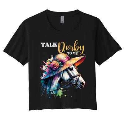 Talk Derby To Me Funny Racing Horse Women's Crop Top Tee