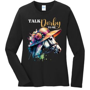 Talk Derby To Me Funny Racing Horse Ladies Long Sleeve Shirt