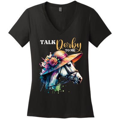 Talk Derby To Me Funny Racing Horse Women's V-Neck T-Shirt