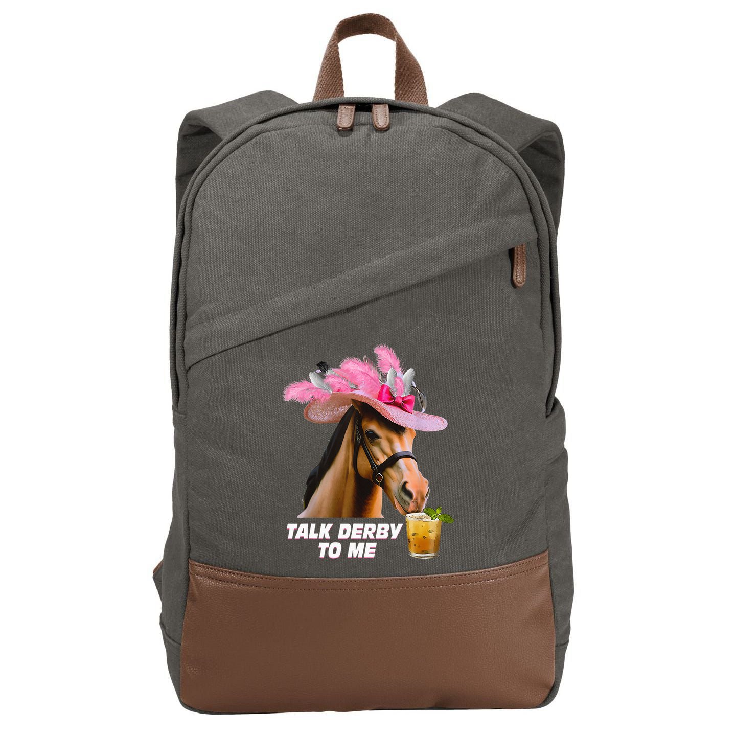 Talk Derby To Me Horse Racing Funny Derby Day Horse Lover Cotton Canvas Backpack