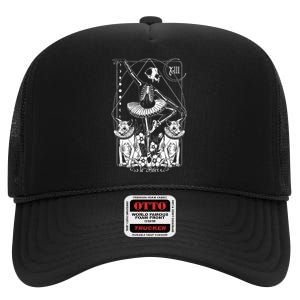 The Death Tarot Tapestry Cat La Mort Death Tarot Card Spooky High Crown Mesh Back Trucker Hat