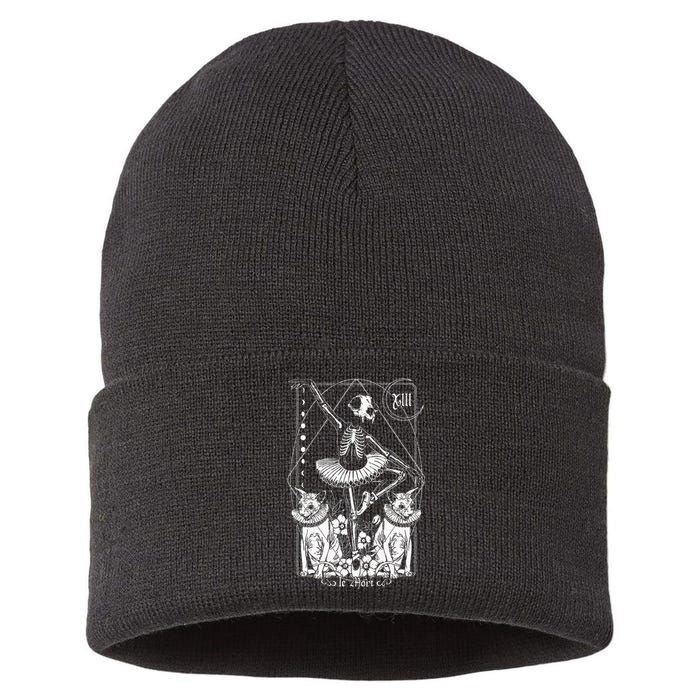 The Death Tarot Tapestry Cat La Mort Death Tarot Card Spooky Sustainable Knit Beanie