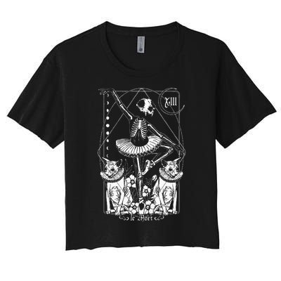 The Death Tarot Tapestry Cat La Mort Death Tarot Card Spooky Women's Crop Top Tee