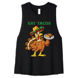 Thanksgiving Day Turkey Eat Tacos Mexican Sombrero Women's Racerback Cropped Tank