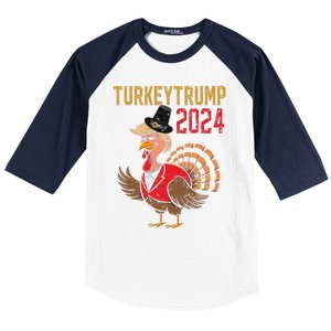 Thanksgiving Day Trump Turkey Funny 2024 Gift Baseball Sleeve Shirt