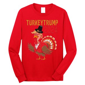 Thanksgiving Day Trump Turkey Funny 2024 Gift Long Sleeve Shirt