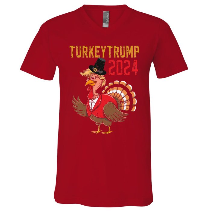 Thanksgiving Day Trump Turkey Funny 2024 Gift V-Neck T-Shirt