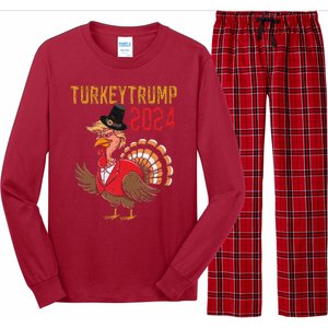 Thanksgiving Day Trump Turkey Funny 2024 Gift Long Sleeve Pajama Set