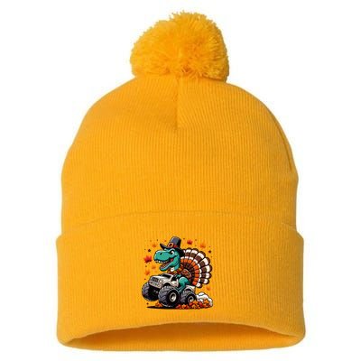 Thanksgiving Dinosaur T Rex Fall Truck Pom Pom 12in Knit Beanie