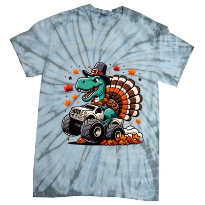 Thanksgiving Dinosaur T Rex Fall Truck Tie-Dye T-Shirt