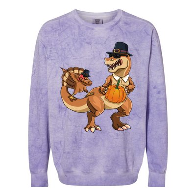 Thanksgiving Day TRex Dinosaur Gobble Dabbing Turkey Lover Gift Colorblast Crewneck Sweatshirt