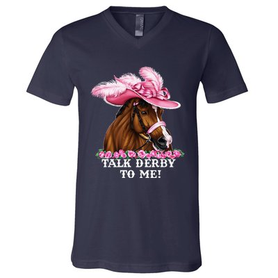 Talk Derby To Me Funny Horse Racing Lover On Derby Day V-Neck T-Shirt