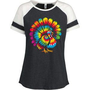 Tie Dye Turkey Thanksgiving Enza Ladies Jersey Colorblock Tee