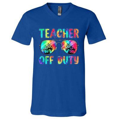 Tie Dye Teacher Off Duty Last Day Of School Teacher Summer V-Neck T-Shirt