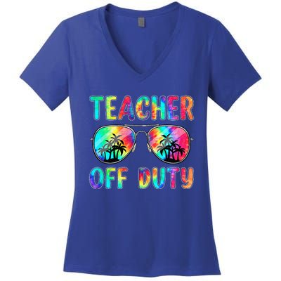 Tie Dye Teacher Off Duty Last Day Of School Teacher Summer Women's V-Neck T-Shirt