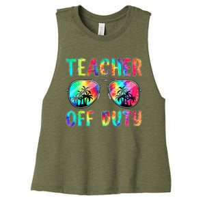 Tie Dye Teacher Off Duty Last Day Of School Teacher Summer Women's Racerback Cropped Tank