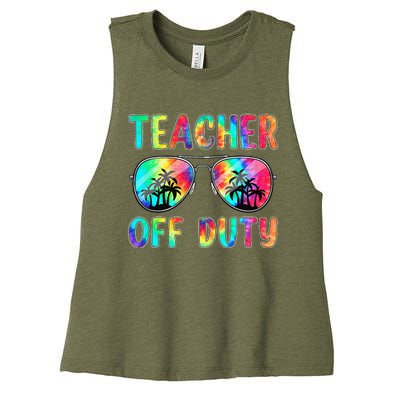 Tie Dye Teacher Off Duty Last Day Of School Teacher Summer Women's Racerback Cropped Tank