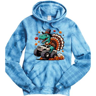 Thanksgiving Dinosaur T Rex Fall Truck Tie Dye Hoodie