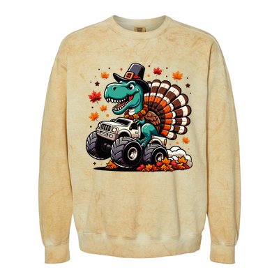 Thanksgiving Dinosaur T Rex Fall Truck Colorblast Crewneck Sweatshirt