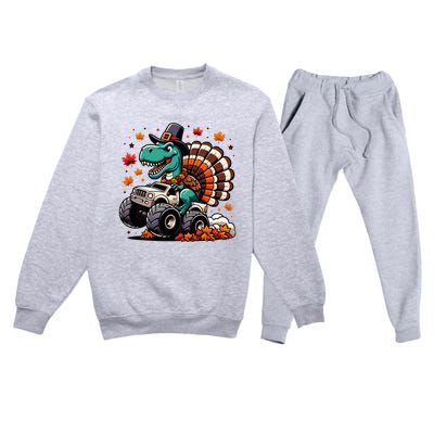 Thanksgiving Dinosaur T Rex Fall Truck Premium Crewneck Sweatsuit Set