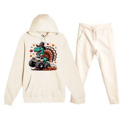 Thanksgiving Dinosaur T Rex Fall Truck Premium Hooded Sweatsuit Set