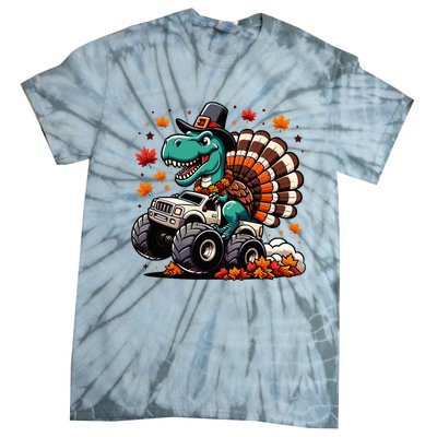 Thanksgiving Dinosaur T Rex Fall Truck Tie-Dye T-Shirt