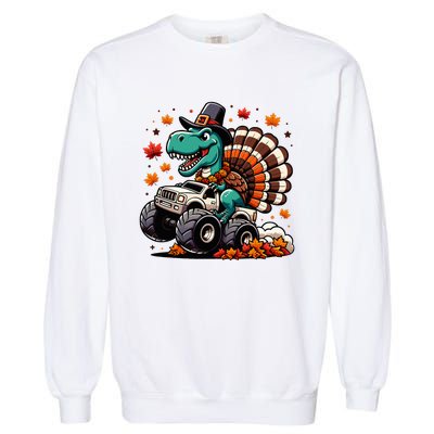 Thanksgiving Dinosaur T Rex Fall Truck Garment-Dyed Sweatshirt