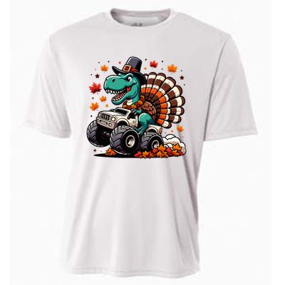 Thanksgiving Dinosaur T Rex Fall Truck Cooling Performance Crew T-Shirt