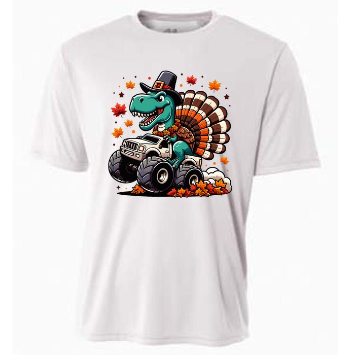 Thanksgiving Dinosaur T Rex Fall Truck Cooling Performance Crew T-Shirt