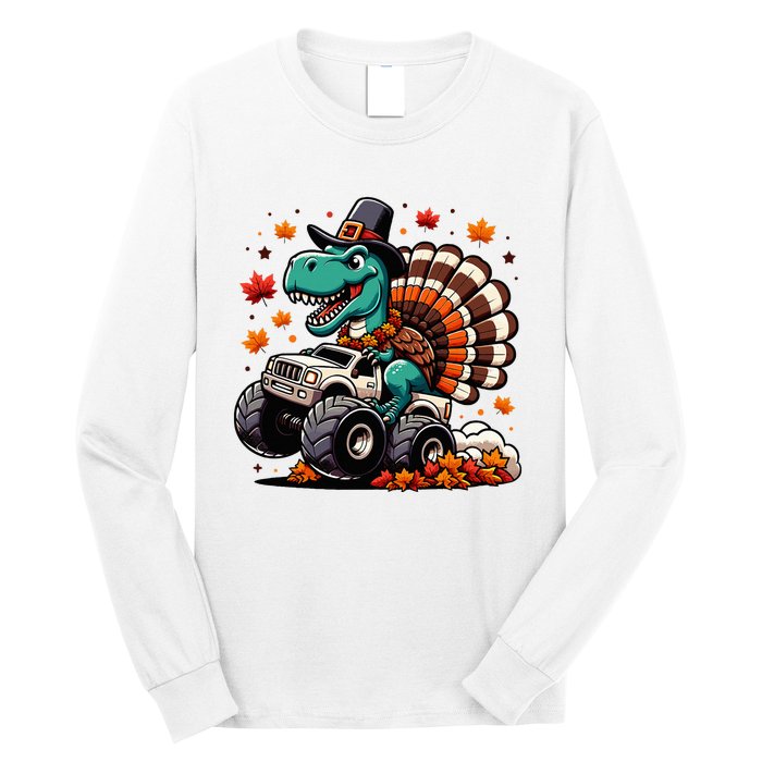 Thanksgiving Dinosaur T Rex Fall Truck Long Sleeve Shirt