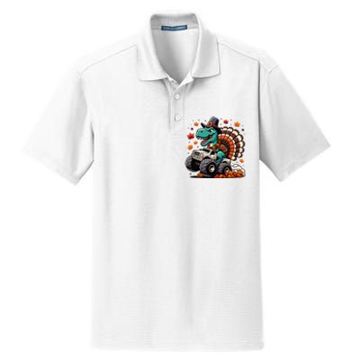 Thanksgiving Dinosaur T Rex Fall Truck Dry Zone Grid Polo