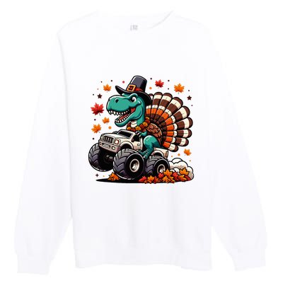 Thanksgiving Dinosaur T Rex Fall Truck Premium Crewneck Sweatshirt