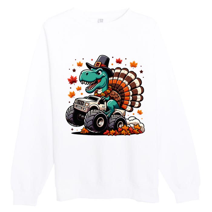 Thanksgiving Dinosaur T Rex Fall Truck Premium Crewneck Sweatshirt