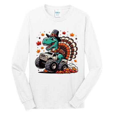 Thanksgiving Dinosaur T Rex Fall Truck Tall Long Sleeve T-Shirt