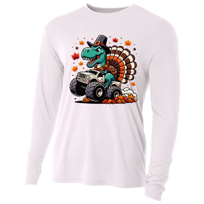 Thanksgiving Dinosaur T Rex Fall Truck Cooling Performance Long Sleeve Crew