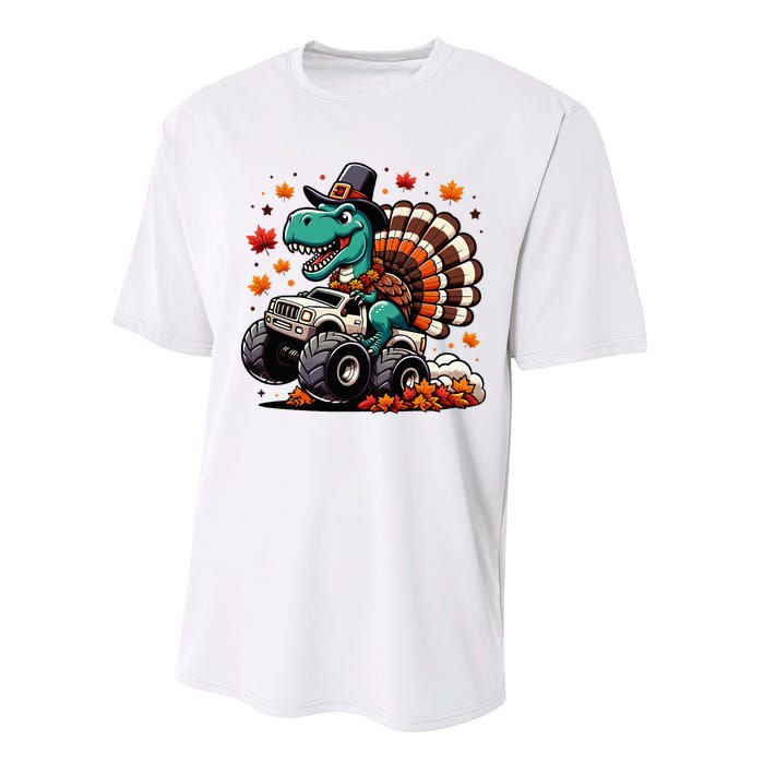 Thanksgiving Dinosaur T Rex Fall Truck Performance Sprint T-Shirt