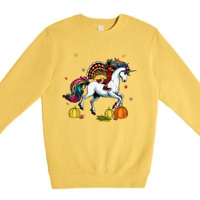 Turkey Delivering Taco On Unicorn Thanksgiving Food Lover Premium Crewneck Sweatshirt