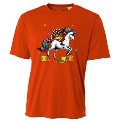 Turkey Delivering Taco On Unicorn Thanksgiving Food Lover Cooling Performance Crew T-Shirt