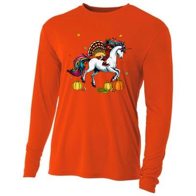 Turkey Delivering Taco On Unicorn Thanksgiving Food Lover Cooling Performance Long Sleeve Crew